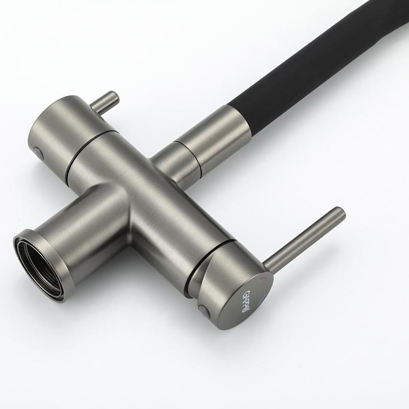 Смеситель для кухни Gappo G4398-39 с гибким изливом, оружейная сталь