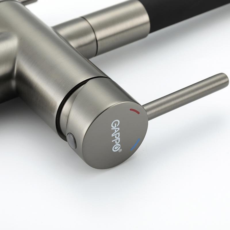 Смеситель для кухни Gappo G4398-39 с гибким изливом, оружейная сталь