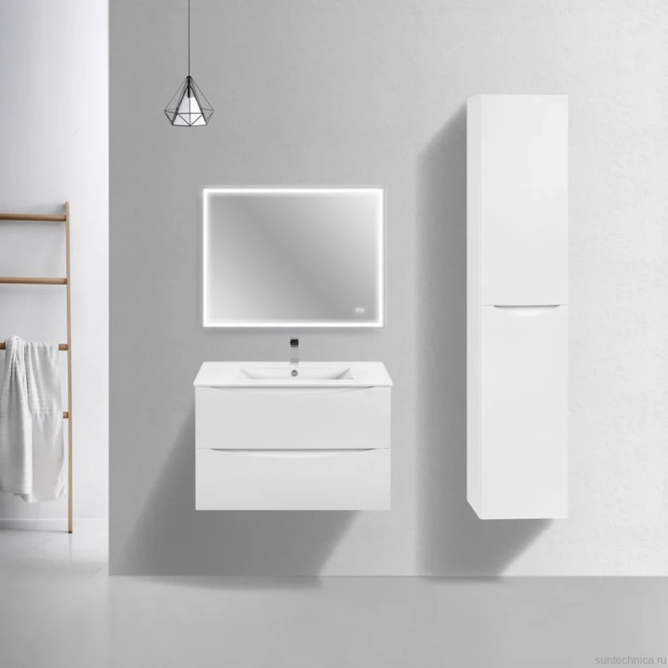 Мебель для ванной комнаты Vincea Mia Slim 80, 2 ящика, белая глянцевая