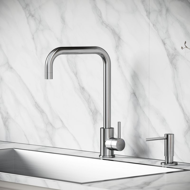 Смеситель для кухни Sancos Stainless, с поворотным Г изливом, нержавеющая сталь, SC12002SS