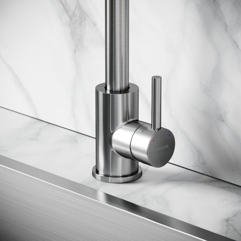 Смеситель для кухни Sancos Stainless, с поворотным Г изливом, нержавеющая сталь, SC12002SS