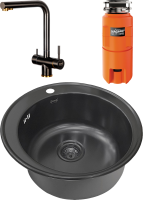 Комплект Мойка Zorg Light + Смеситель Inox SZR-7039 BR/GRAFIT бронза графит + Измельчитель Omoikiri Nagare slim 1250