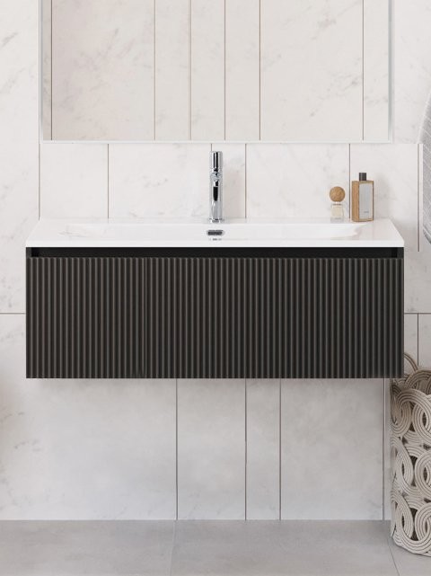 Тумба с раковиной BelBagno Uno 100 подвесная, 1 ящик, матовая темно-серая