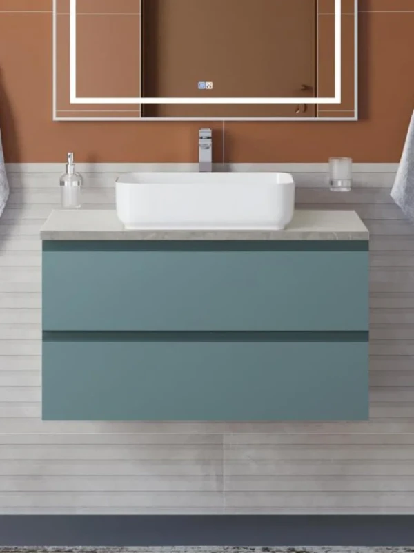 Тумба с раковиной BelBagno Kraft 90 подвесная, матовая голубая, столешница kep-90-mgl, раковина BB1304