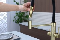 Смеситель для кухни Paulmark Nexus Diamond Nd613999-LG с гибким изливом, светлое золото