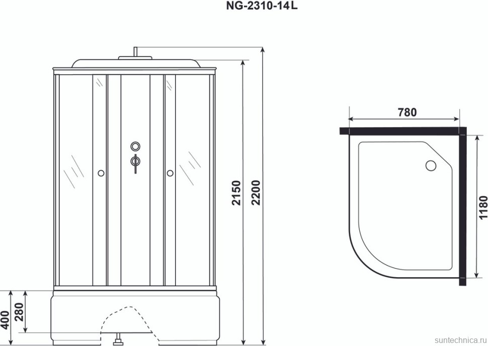 Душевая кабина Niagara NG-2310-14L х220 120х80 с высоким поддоном, с сиденьем
