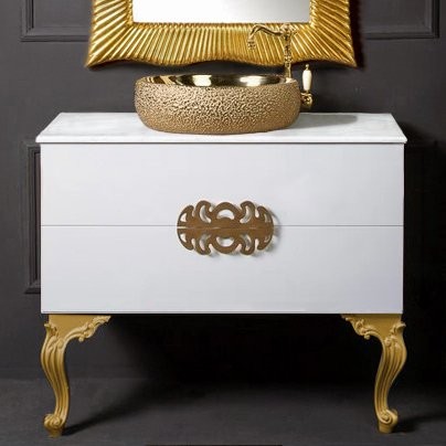 Тумба с раковиной Armadi Art NeoArt 100 белая с ручками Ajur золото, с ножками