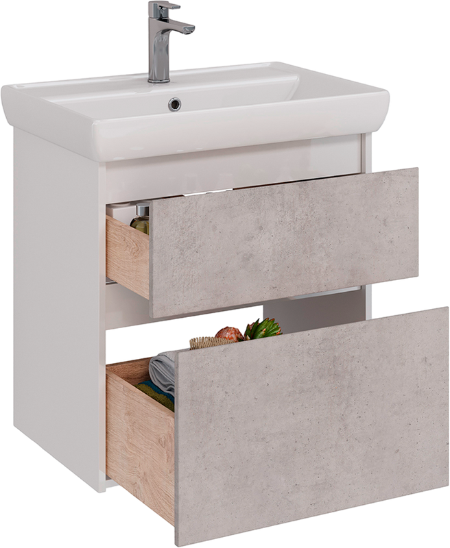 Тумба с раковиной Lemark Combi 70 бетон, белая глянцевая