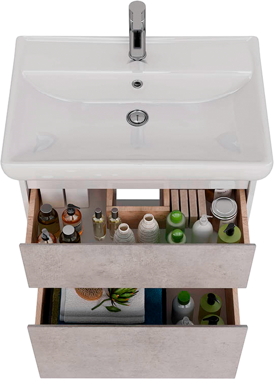 Тумба с раковиной Lemark Combi 70 бетон, белая глянцевая