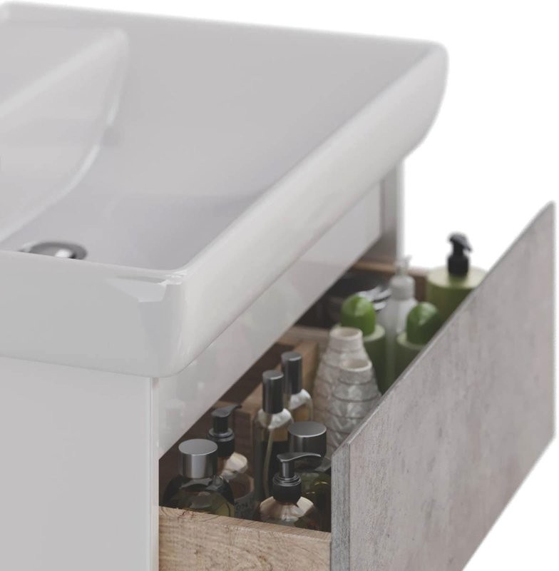 Тумба с раковиной Lemark Combi 70 бетон, белая глянцевая