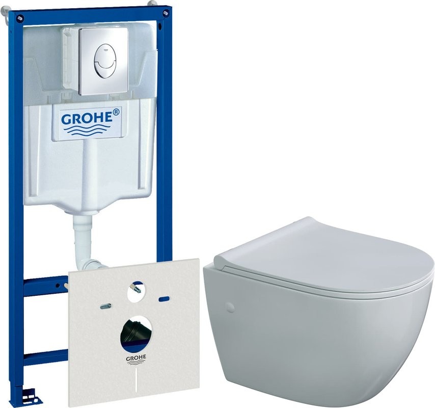 Комплект Унитаз подвесной Berges Okus 082127 с микролифтом + Инсталляция Grohe Rapid SL 38750001 4 в 1 с кнопкой смыва