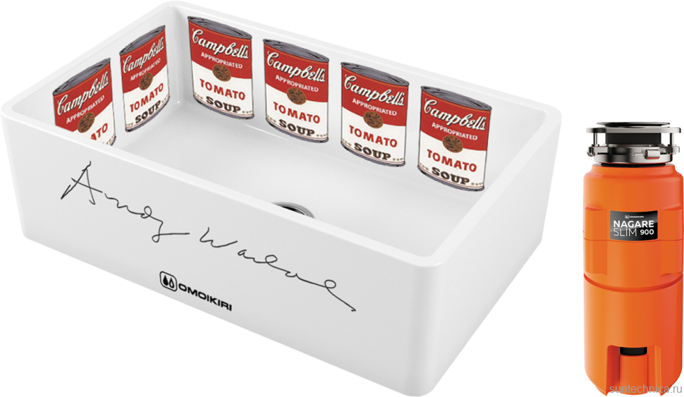 Комплект Мойка Omoikiri Mikura 76-Warhol white + Измельчитель Nagare slim 900