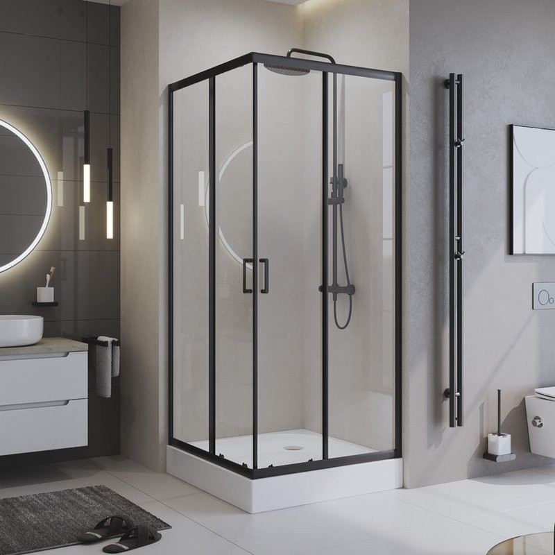 Душевой уголок BelBagno Uno -195 A 2 100 C Nero профиль черный, стекло прозрачное
