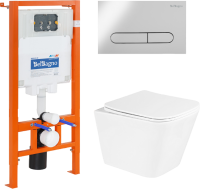 Комплект Унитаз подвесной BelBagno Due BB3103CHR/SC безободковый, с микролифтом, инсталляция BB002-80 с кнопкой BB005-PR-CHROME