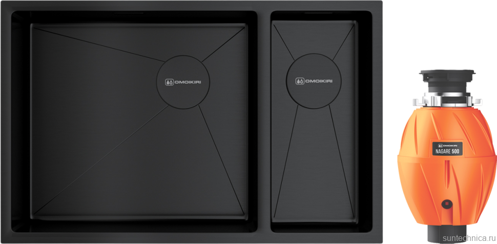 Комплект Мойка Omoikiri Taki 69-2-U/IF-GB графит, L + Измельчитель Nagare 500