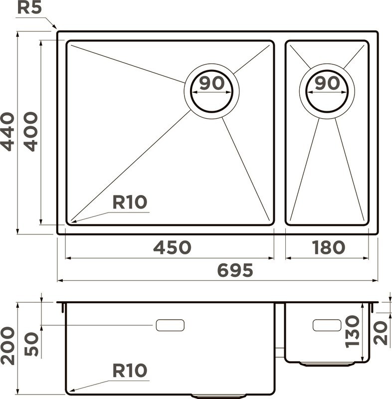 Комплект Мойка Omoikiri Taki 69-2-U/IF-GB графит, L + Измельчитель Nagare 500