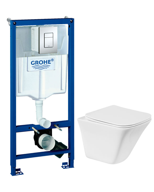 Комплект Унитаз подвесной BelBagno Marmi + Крышка BB052SC с микролифтом + Инсталляция Grohe Rapid SL 38772001 3 в 1 с кнопкой смыва