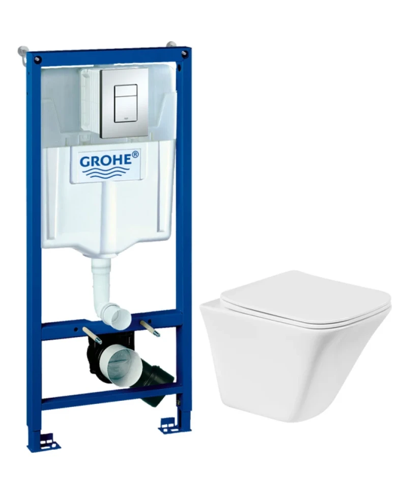 Комплект Унитаз подвесной BelBagno Marmi + Крышка BB052SC с микролифтом + Инсталляция Grohe Rapid SL 38772001 3 в 1 с кнопкой смыва