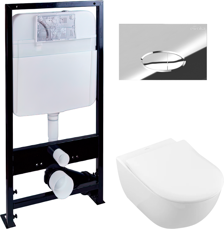 Комплект Унитаз подвесной Villeroy & Boch Subway 2.0 5614R201 alpin + Инсталляция EWRIKA ProLT 0026-2020 + Кнопка 0051 хром