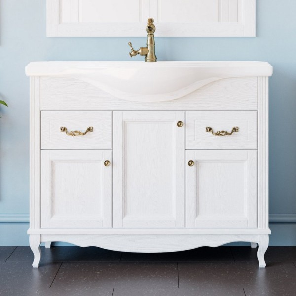 Тумба с раковиной ValenHouse Эллина 105 белая, фурнитура бронза