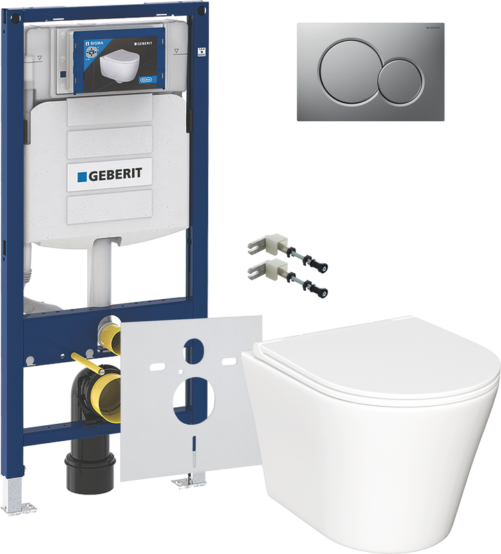 Комплект Унитаз подвесной Ceramicanova Forma CN3011 с микролифтом + Крепления Geberit Duofix 111.815.00.1 к стене + Звукоизоляция + Инсталляция UP 320 111.300.00.5 + Кнопка Sigma 01 115.770.JQ.5 лакированная, матовый хром