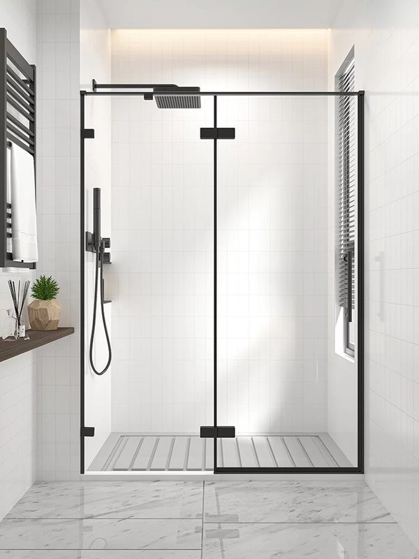 Душевая дверь в нишу Veconi Premium Alassio B 140x200, профиль матовый черный, стекло прозрачное