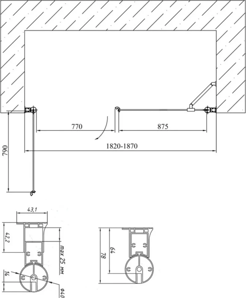 Душевая дверь в нишу Vegas Glass EP-F-2 185 05 05 L профиль бронза, стекло бронза