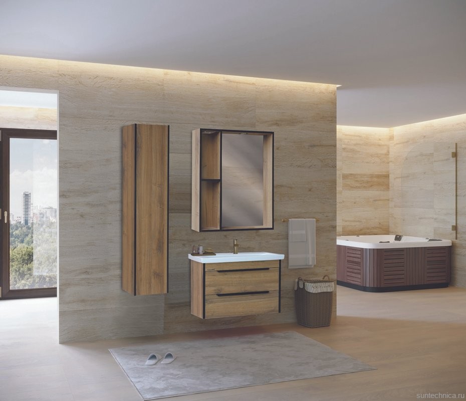 Шкаф пенал для ванной Bellezza Бруно R, табакко