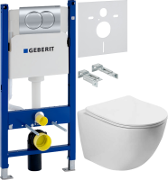 Комплект Унитаз подвесной Vincea Globo VT1-14S белый + Звукоизоляция Geberit + Инсталляция Duofix Delta 458.149.21.1 с кнопкой смыва, хром
