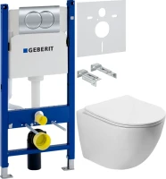 Комплект Унитаз подвесной Vincea Globo VT1-14S белый + Звукоизоляция Geberit + Инсталляция Duofix Delta 458.149.21.1 с кнопкой смыва, хром