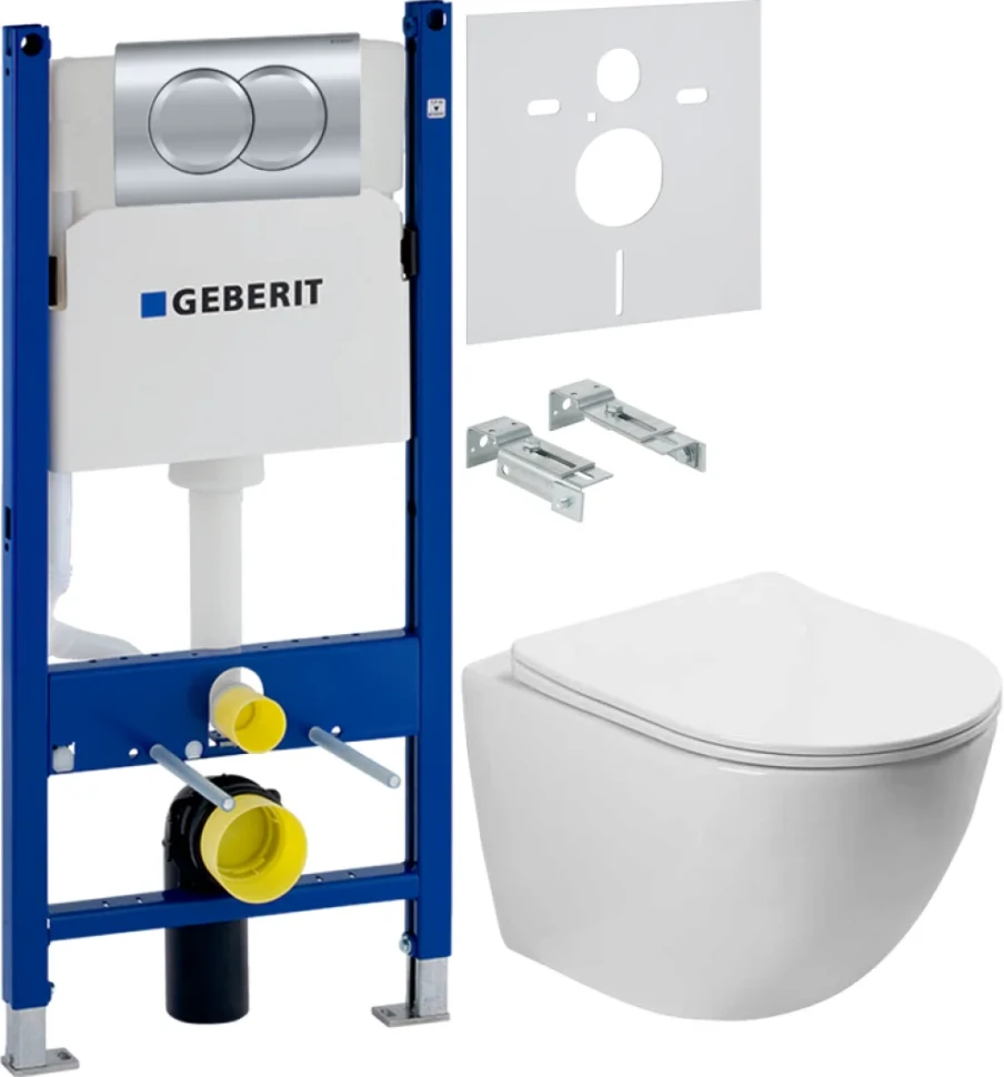 Комплект Унитаз подвесной Vincea Globo VT1-14S белый + Звукоизоляция Geberit + Инсталляция Duofix Delta 458.149.21.1 с кнопкой смыва, хром