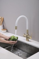 Смеситель для кухни Paulmark Salix 213419-BRw, бронза, белый, с гибким изливом