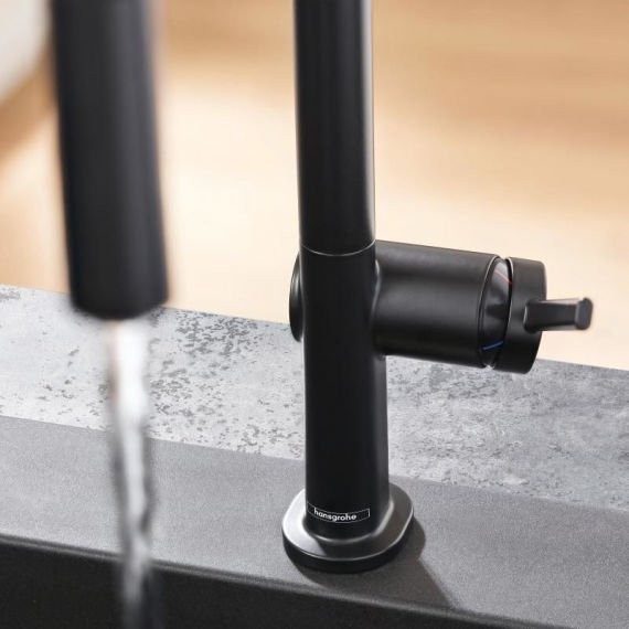Комплект Смеситель Hansgrohe Talis M54 72806670 матовый черный + Фартук черный