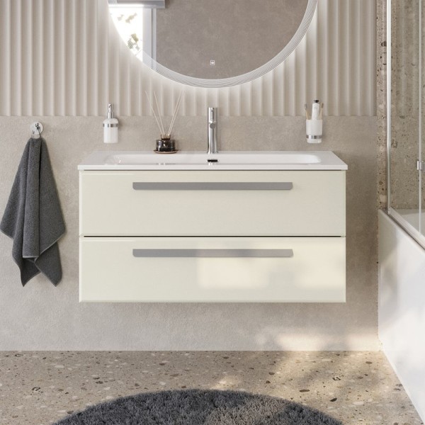 Тумба с раковиной Cezares Eco Cer-N 100 брашированная альпака, раковина Eco 100, ручки серые