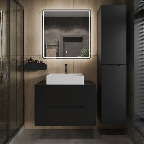 Мебель для ванной комнаты Orange Line 80 подвесная, 2 ящика, матовая черная с раковиной B04-500W