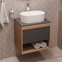 Тумба с раковиной Teymi Ritta 55 дуб эврика, матовый графит, раковина Iva 46