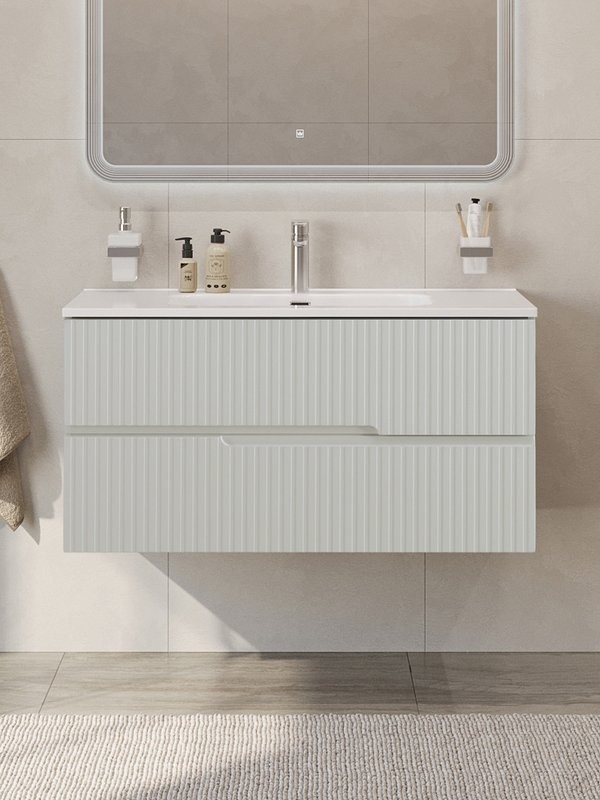 Тумба с раковиной Cezares Duet-n 100 подвесная, 2 ящика, жемчужная серая, раковина CZR-8095-100