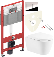 Комплект Унитаз подвесной BelBagno Marino BB105CHR безободковый + Крышка BB105SC с микролифтом, петли хром + Инсталляция TECE Now 9400412 4 в 1 с кнопкой смыва
