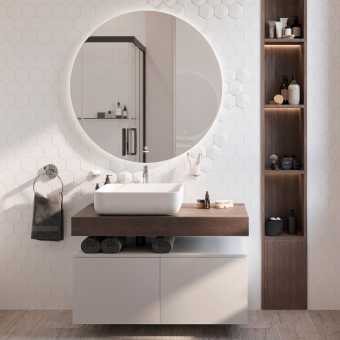 Мебель для ванной STWORKI Ольборг 100 столешница дуб карпентер, без отверстий, 2 тумбы 50, с раковиной STWORKI Soul 1 белой