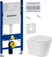 Комплект Унитаз подвесной BelBagno Flay-r + Крышка Norma BB865SC с микролифтом + Инсталляция Geberit Duofix Delta 458.163.21.1 с кнопкой смыва, хром + Звукоизоляция