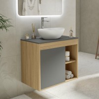 Тумба с раковиной Teymi Nura 70 дуб эврика, матовый графит, раковина Lori 40