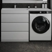 Тумба с раковиной Style Line Даллас 140 L люкс, белая + Смеситель для раковины Kludi Zenta SL 482920565 хром