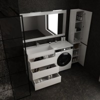 Тумба с раковиной Style Line Даллас 140 L люкс, белая + Смеситель для раковины Kludi Zenta SL 482920565 хром