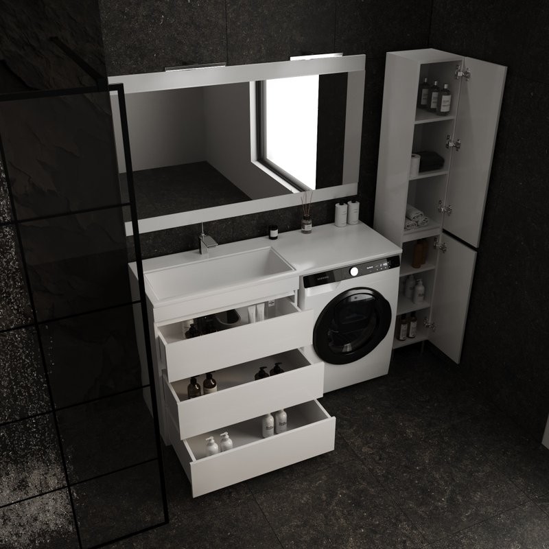 Тумба с раковиной Style Line Даллас 140 L люкс, белая + Смеситель для раковины Kludi Zenta SL 482920565 хром