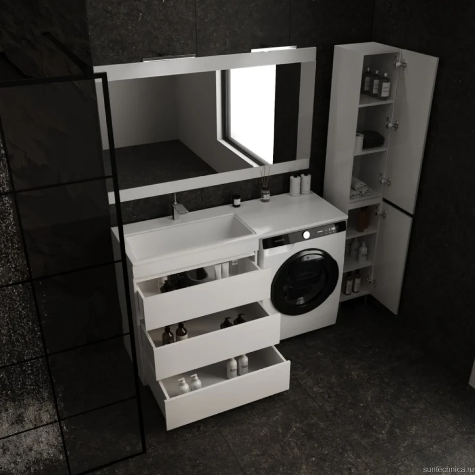 Тумба с раковиной Style Line Даллас 140 L люкс, белая + Смеситель для раковины Kludi Zenta SL 482920565 хром