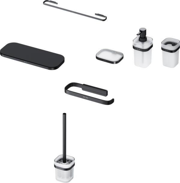 Стакан AM.PM Func A8F34322 черный + Мыльница AM.PM Func A8F34222 черная + Дозатор AM.PM Func A8F36922 черный + Ершик AM.PM Func A8F33322 черный + Держатель туалетной бумаги AM.PM Func A8F34122 черный + Полка AM.PM Func A8F37622 черная + Полотенцедержатель