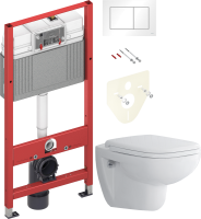 Комплект Унитаз подвесной Duravit D-code 45700900A1 безободковый + Инсталляция TECE Base 9400413 4 в 1 с кнопкой смыва