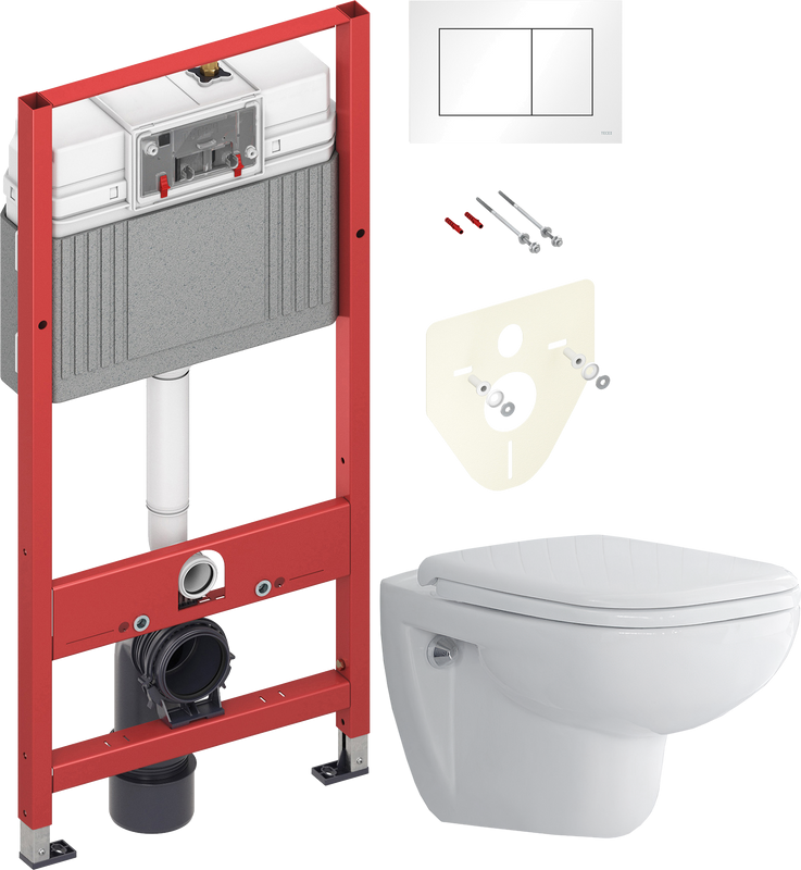 Комплект Унитаз подвесной Duravit D-code 45700900A1 безободковый + Инсталляция TECE Base 9400413 4 в 1 с кнопкой смыва