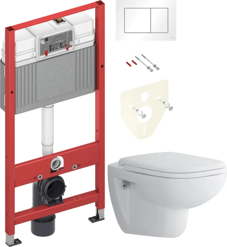 Комплект Унитаз подвесной Duravit D-code 45700900A1 безободковый + Инсталляция TECE Base 9400413 4 в 1 с кнопкой смыва