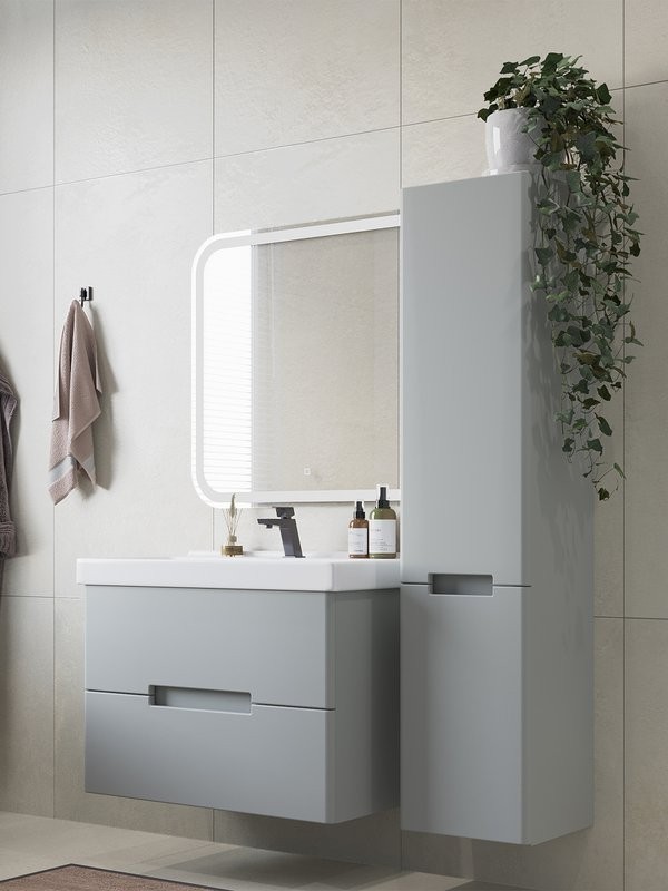 Тумба с раковиной SanStar Ориана 80 подвесная, серая, раковина Sanita luxe Fest 80